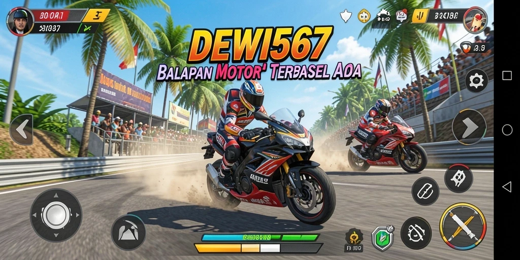 Tampilan gameplay menarik dari DEWI567 dengan motor balap yang cepat.