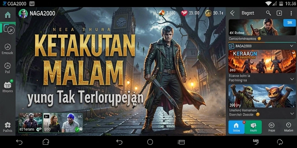 Screenshot utama NAGA2000 menampilkan momen ketegangan di dunia horror.