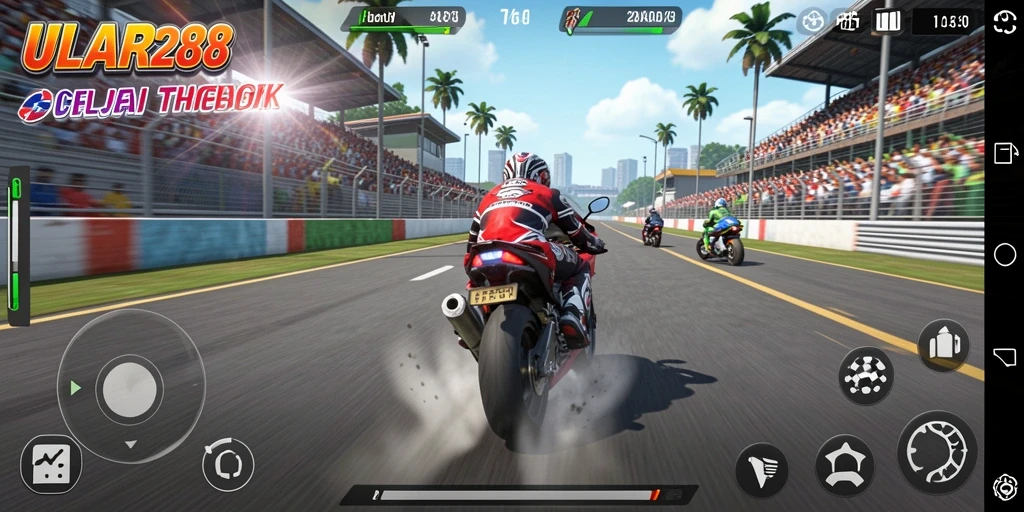 Tampilan menegangkan dari gameplay balap motor dalam ULAR288.